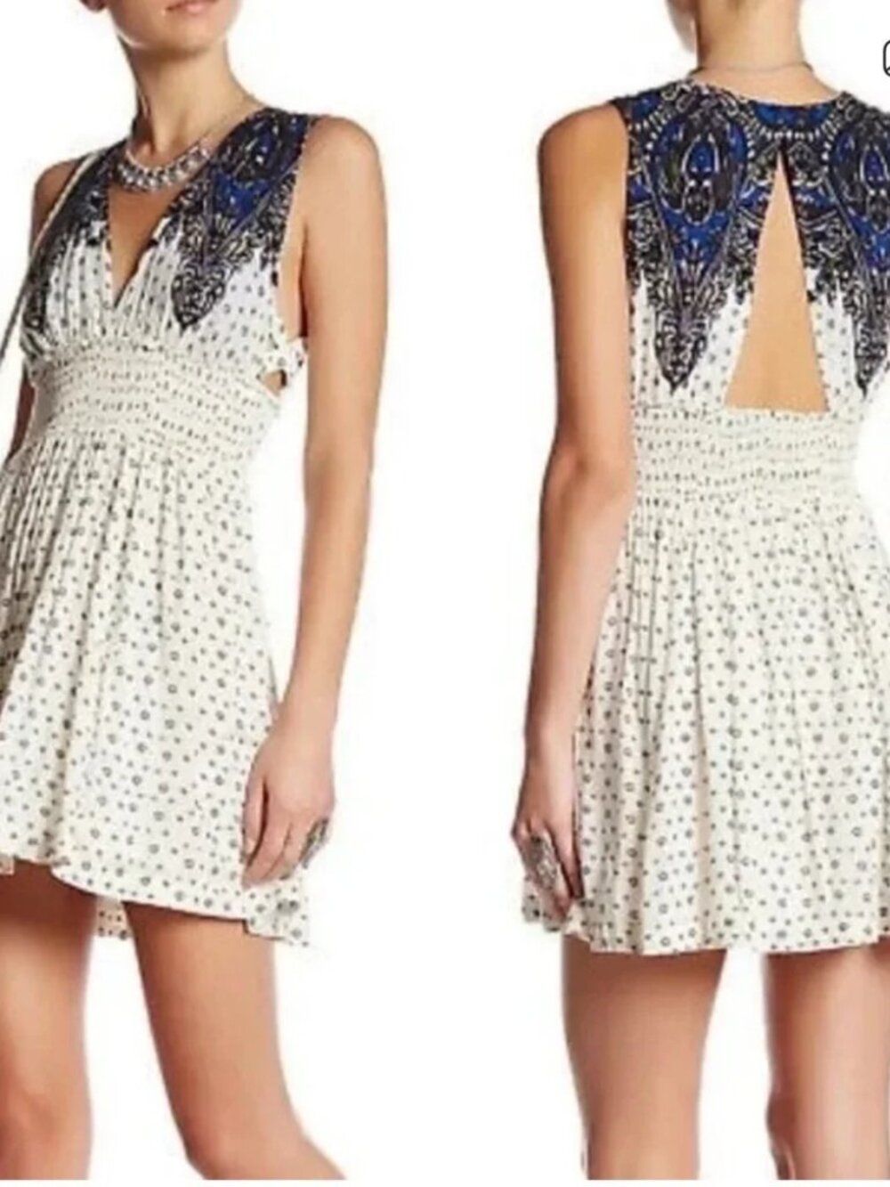 Free People Walking Through My Dreams Embroidered V-Neck Mini Dress Women Medium